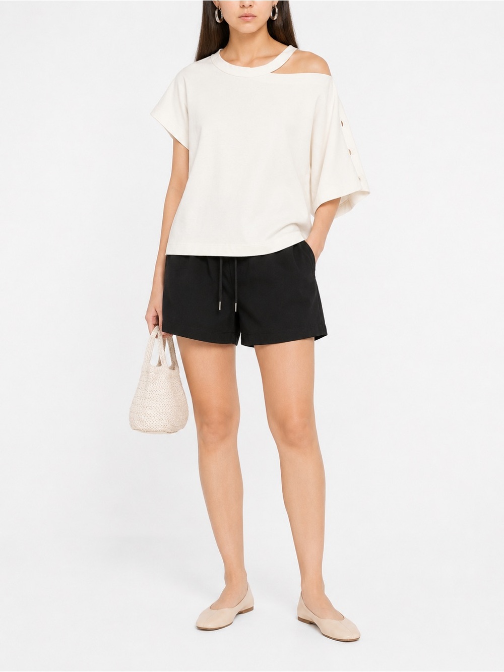 The Keiji White Asymmetrical Button Shoulder Cotton Top Made in Japan Size 0
